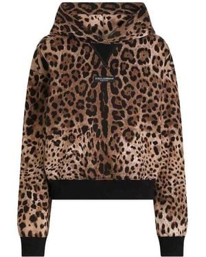 Dolce & Gabbana Cotton Hoodie With Animal Print - Black