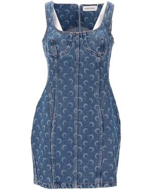 Marine Serre Moon Laser Denim Bustier Dress - Blue