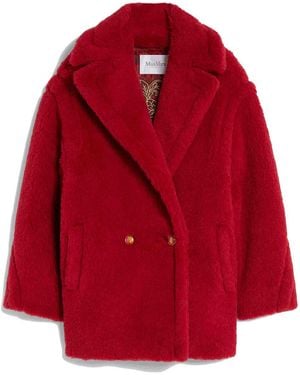 Max Mara Cuba Short Teddy Bear Icon Coat - Red