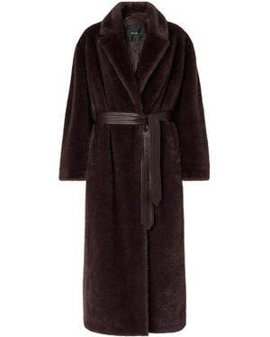 Pinko Long Fur-Effect Coat With Belt - Black