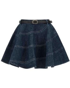 Self-Portrait Flared Denim Mini Skirt - Blue