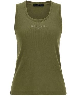 Balmain Logo Embroidery Tank Top - Green