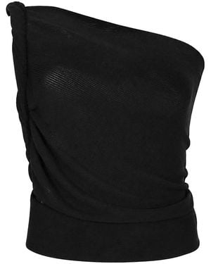 Alberta Ferretti Ribbed Viscose Knit One-Shoulder Top - Black