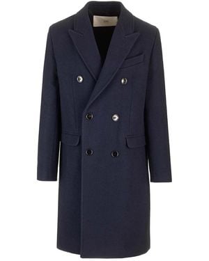 Ami Paris Coffee Coloured Double Breasted Coat - Blue