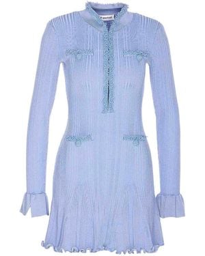Self-Portrait Pearl Trim Knit Dress - Blue