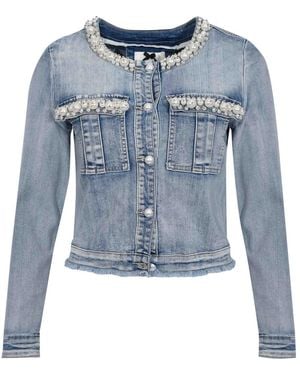 No Secrets Denim Jacket With Pearl Embroidery - Blue