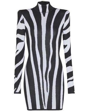 Balmain Zebra Intarsia Short Knit Dress - Black