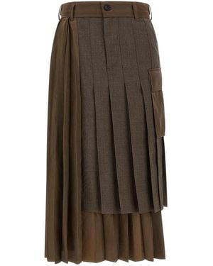 Sacai Hybrid Construction Skirt - Brown
