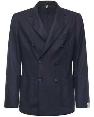 Santaniello Double-Breasted Cashmere Blend Blazer - Blue