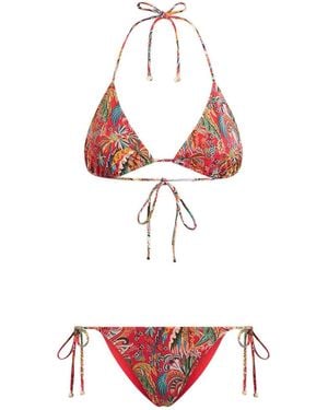 Etro Bikini With Paisley Foliage Motif - Red