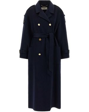Elisabetta Franchi Double-Breasted Belted Coat - Blue