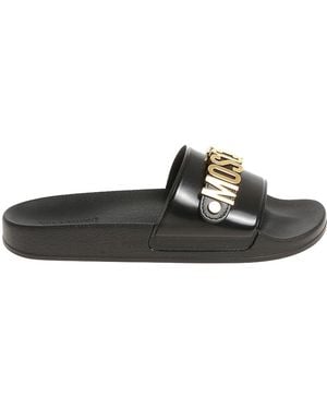 Moschino Metallic Letters Slide - Black