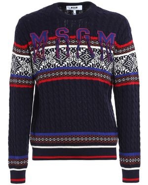 MSGM Girocollo Con Intarsi Stile Nordico - Blu