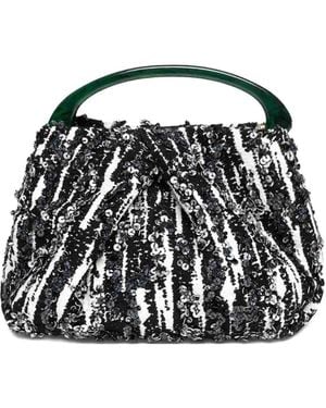Dries Van Noten Small Pleated Jacquard Bag With Resin Handle - Black