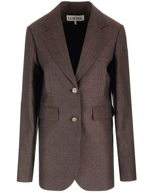 Loewe Linen Single-Breasted Tailored Jacket - Brown