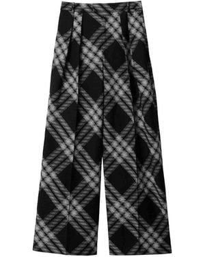 Burberry Double Pleated Chequered Palazzo Trousers - Black