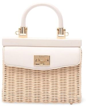 Rodo Wicker And Leather Small Handbag - White