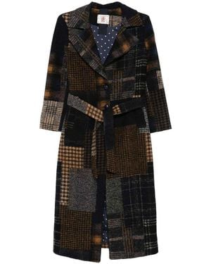 Bye Patchwork Design Wool Coat - Black