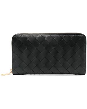 Bottega Veneta Large Woven Wallet With Zip - Black