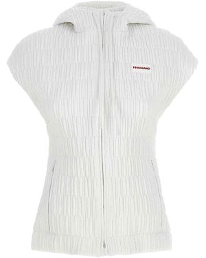 Ferragamo Textured Nylon Hooded Vest With Zip Closure - White