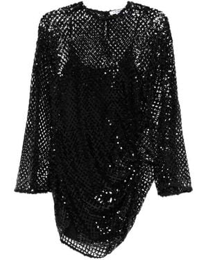 The Attico Sheer Mesh Mini Dress - Black