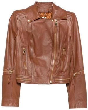 Elisabetta Franchi Leather Biker Jacket - Brown