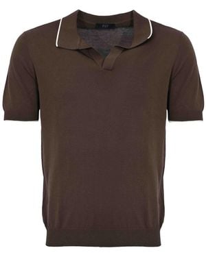 Fay Cotton Knit Polo Shirt - Brown