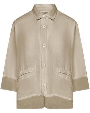 Transit 3/4 Sleeve Linen Shirt With Georgette Inserts - Natural