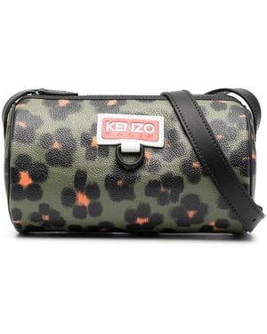 KENZO Floral Leopard-Print Bag With Logo - Gray