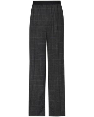 Balenciaga Check Wool Trousers With Logo - Grey