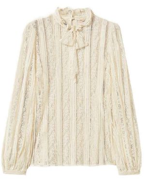 Twinset Ivory Lace Blouse With Lavallire Collar - Natural