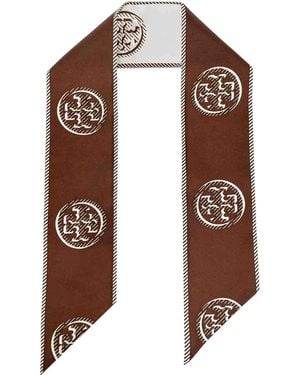 Tory Burch Cravatta Medallion Logo Ribbon Tie - Brown