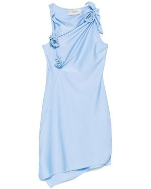 Coperni Asymmetric Stretch Flower Mini Dress - Blue