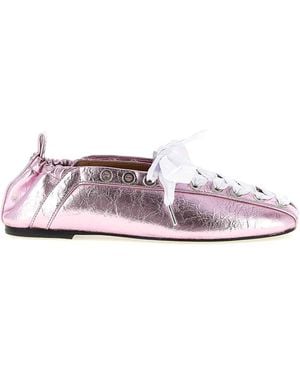 Ganni Lace-Up Ballet Flats - Pink