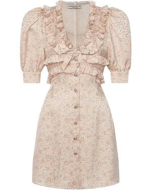 Alessandra Rich Printed Silk Jacquard Mini Dress - Natural