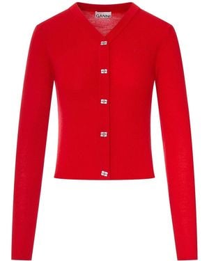 Ganni Wool Cardigan With Embroidered Logo