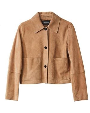 KARL LAGERFELD Patch Pocket Leather Jacket - Brown
