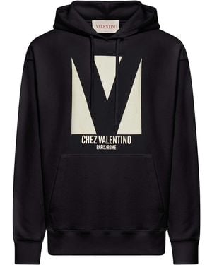 Valentino Garavani Cotton Hoodie With Chez Print - Black