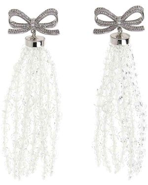 Self-Portrait Bow Beaded Waterfall Earrings - White