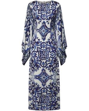 Dolce & Gabbana Majolica-Print Charmeuse Long Dress - Blue