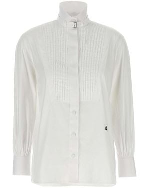 McQueen Tuxedo Cotton Poplin Shirt With Pleated Plastron - White