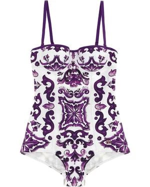 Dolce & Gabbana Stampa Costume Da Bagno Monopezzo - Viola