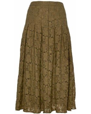 Max Mara Flower Lace On A Tulle Base Midi Skirt - Green