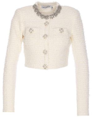 Self-Portrait Cardigan A Maglia Testurizzata Bianca - Bianco