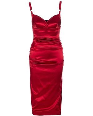 Dolce & Gabbana Dolce&Gabbana Draped Satin Calf-Length Dress With Conical Cups - Red