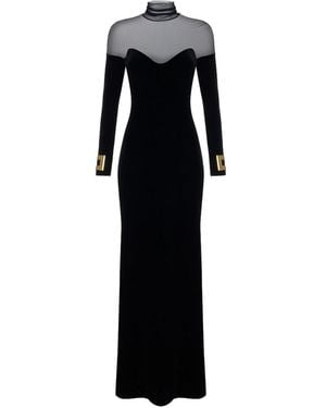 Elisabetta Franchi Velvet And Tulle Long Evening Dress - Black