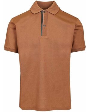 Paul Smith Polo Shirt With Striped Trim - Brown