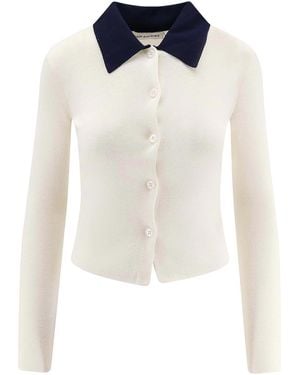 Self-Portrait Wool Cardigan With Contrasting Collar - White