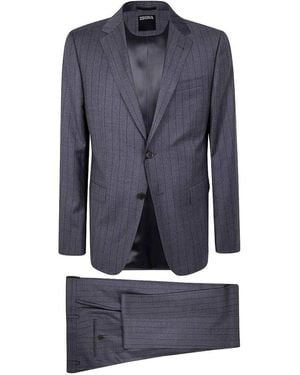 ZEGNA Single-Breasted Pinstriped Wool Suit - Blue