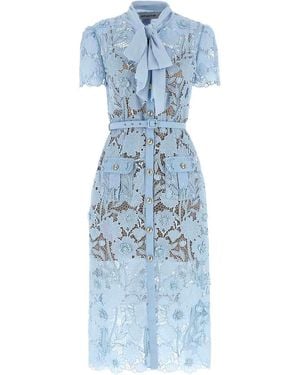 Self-Portrait Lace Tie Neck Midi' Dress - Blue